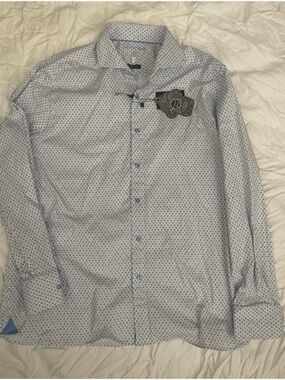 Vinconti Black Label Light Blue Micro Pattern Button-Up Shirt